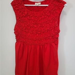 Anthropologie Deletta Cadence Smocked Top Ruching Cap Sleeve red medium